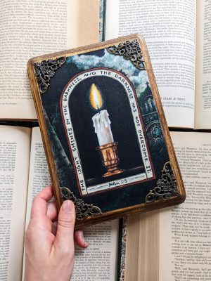 Illuminated John 1:5 - Vintage-Inspired Wooden Wall Plaque